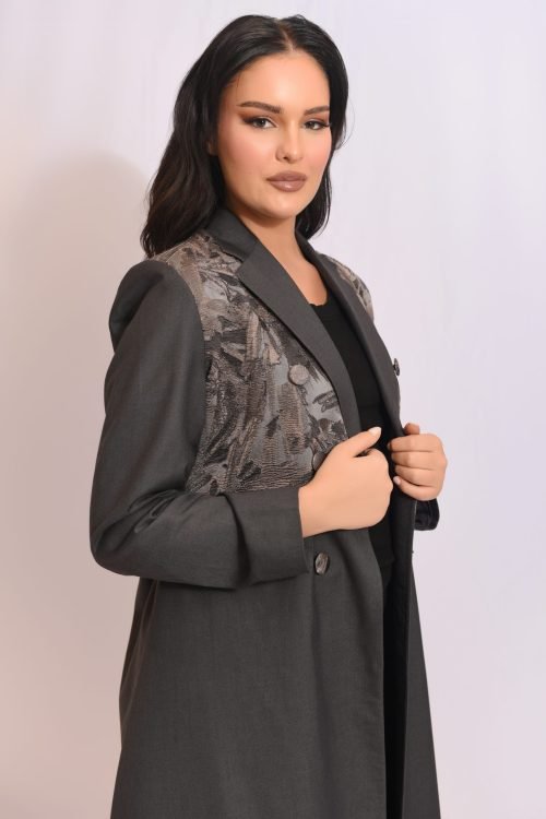 عباية جاكار رمادية بتداخل بني FA 514